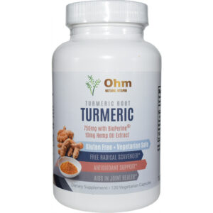 TURMERIC – 750MG WITH BIOPERINE, 10MG HEMP OIL EXTRACT – 120 VEGETARIAN CAPSULES